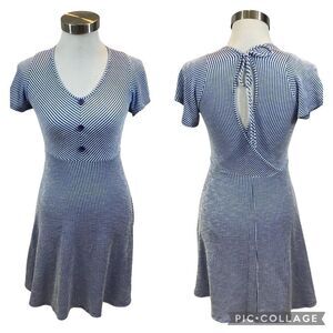 Caution to the Wind Brand Blue and White Striped Open Back Short Sleeved Dress S